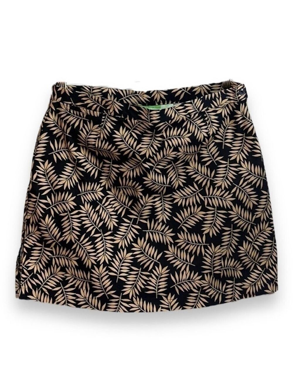 Botanical Leaf Tan & Black Cotton Golf Skirt w/ Shorts Size 16